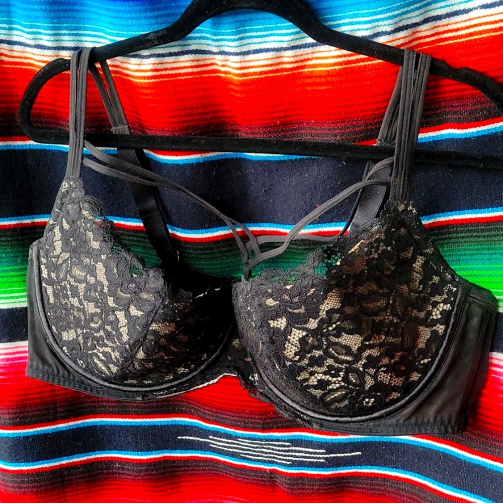 Cacique Sexy Black Lace Lined Half Cup Underwire Cage Bra 44DD